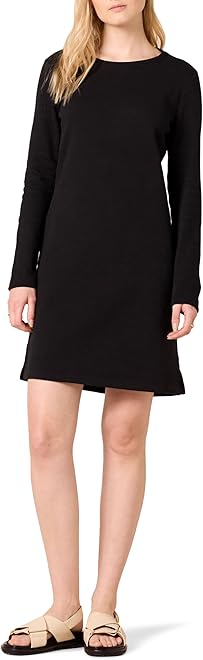 Women's Long Sleeve Crewneck Fleece Above-The-Knee Dress with Ribbed Detail