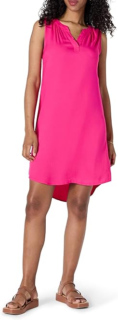 Women's Sleeveless Woven A-line V Neck Shift Dress
