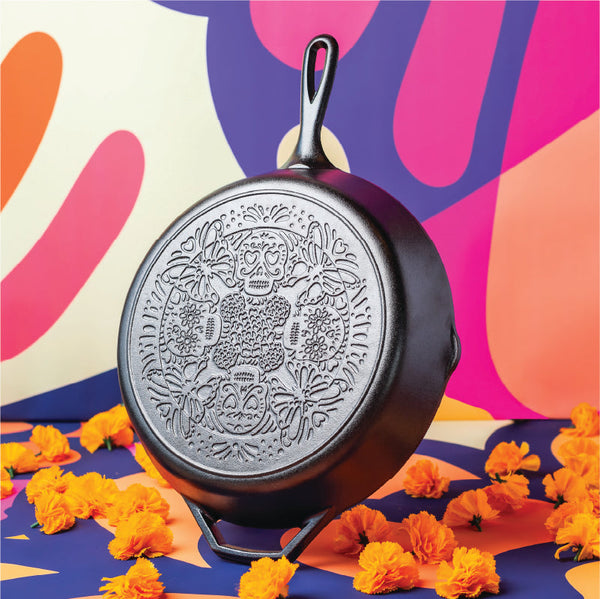 Lodge 12 Inch Seasoned Cast Iron Butterfly Sugar Skull Skillet - Cookware