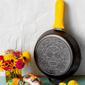 Lodge Seasoned Cast Iron Sugar Skull Skillet with Deluxe Handle Holder - Cookware Handle Accessory
